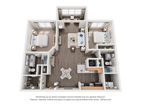 Floor plan for 2 beds, 2 baths, 1269 sqft